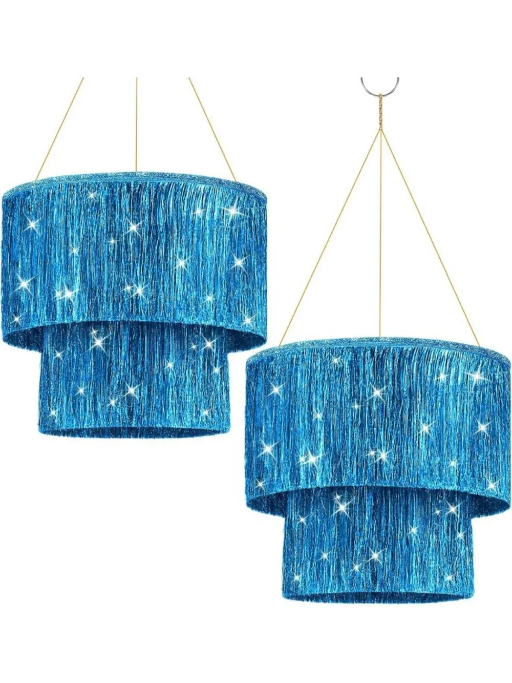 Iridescent Tinsel Chandelier Foil Tassels - 2 Tier Disco Ball Ceiling Decor
